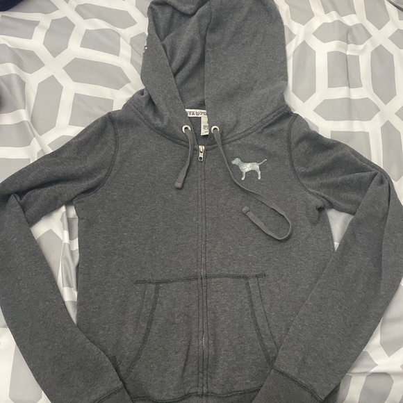 PINK: Grey Rhinestone Hoodie - Picture 2 of 2